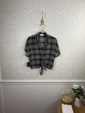 Wilfred Free by Aritzia Black & White Tie-Front Cropped Blouse - Size - XS - NWT